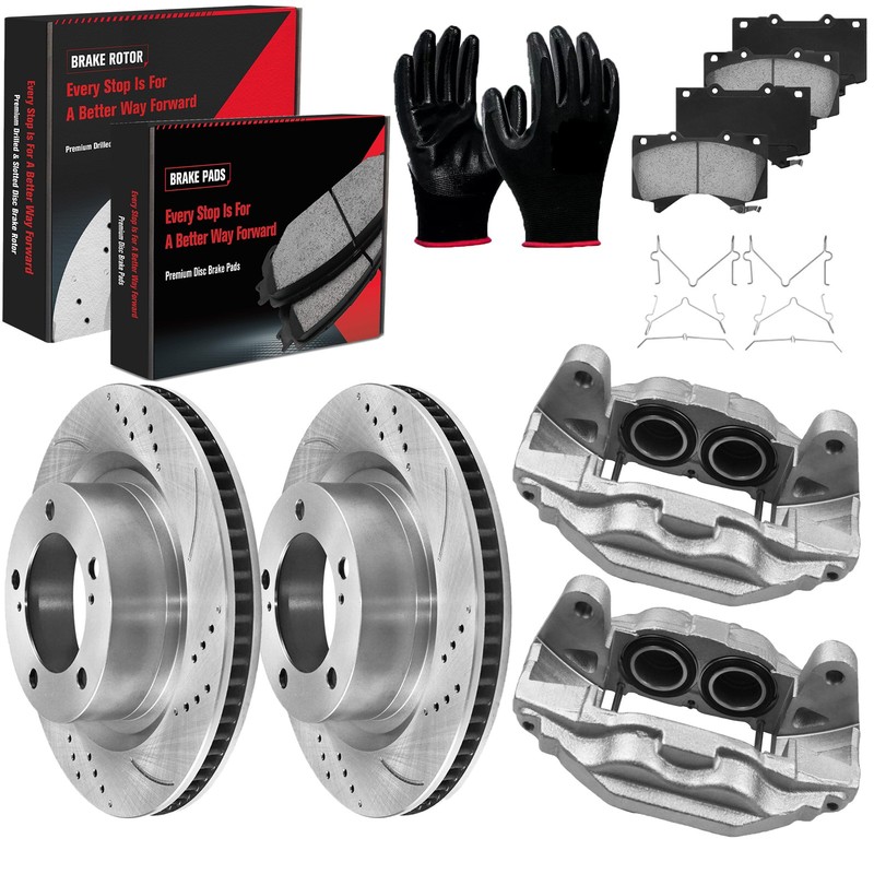 Front Drilled Rotors Pads Calipers Kits For Toyota Sequoia 2016-2020 2021 2022
