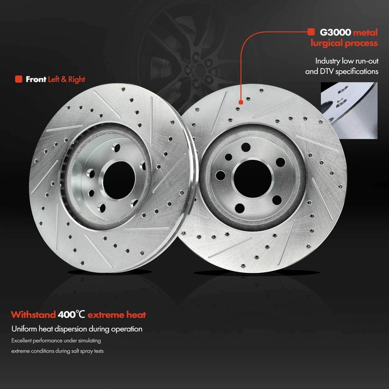 2pcs New Front LH& RH Drilled Brake Rotors for Volvo S60 S80 V60 XC70 Land Rover gallery