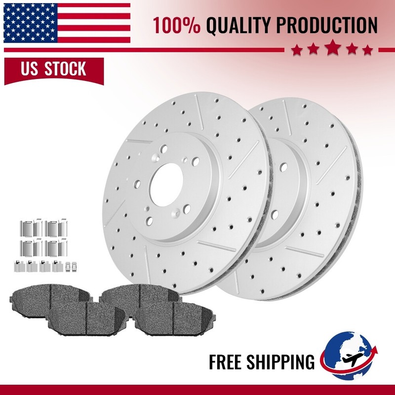 Front Drileld Slot Disc Brake Rotors& Ceramic Brake Pads For 2001 2002 Acura Mdx