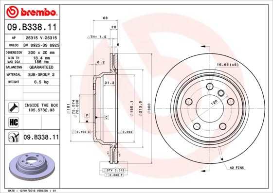 Brembo 09.B338.11 Brake Disc for BMW, BMW (Brilliance)