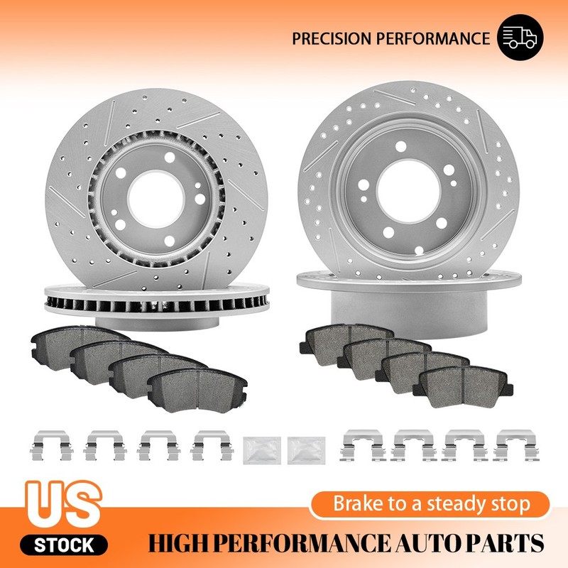 Front & Rear Drilled Slotted Disc Brake Rotors Brake Pads for 2010 2011 Kia Soul