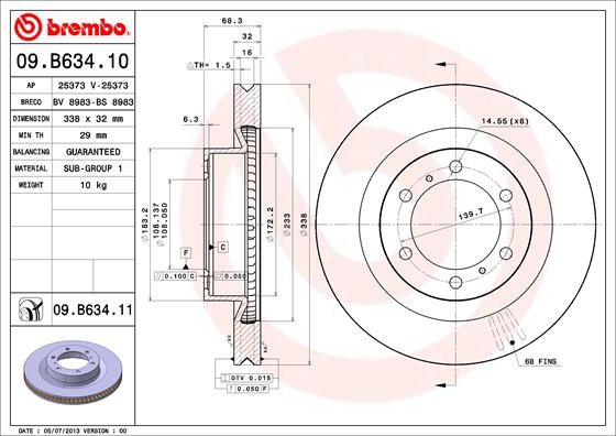 Brembo 09.B634.11 Brake Disc for Lexus, Toyota, Toyota (FAW)