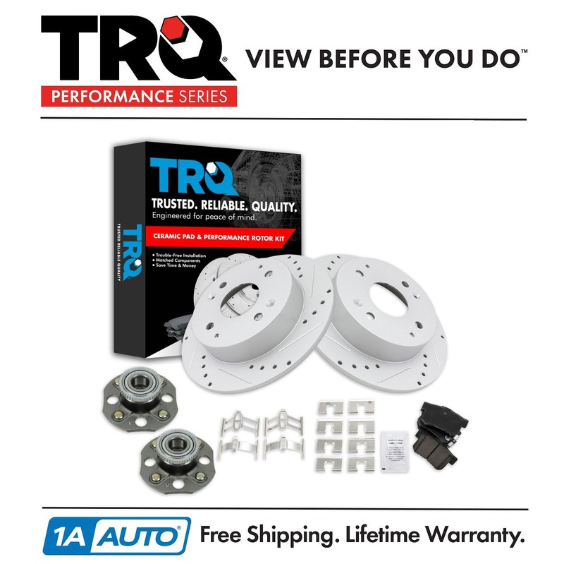 TRQ Wheel Hub Ceramic Brake Pad Performance Rotor Kit Rear for Honda Accord 2.3L