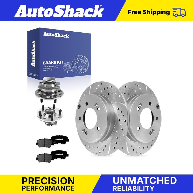 Rear Drilled Slotted Brake Rotors Premium Pads Hubs for Hyundai, Sonata 11-14