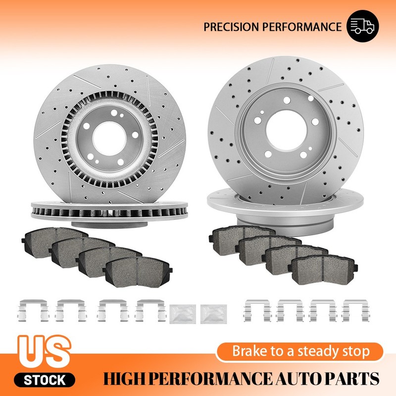 Front Rear Drilled Slotted Rotor Brake Pads Kit for Tucson Kia Cadenza 2014-2016