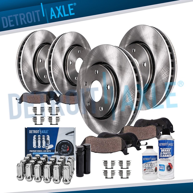 Front & Rear Disc Rotors Brake Pads +24pc Lugnuts w/keys for Impala Malibu Regal