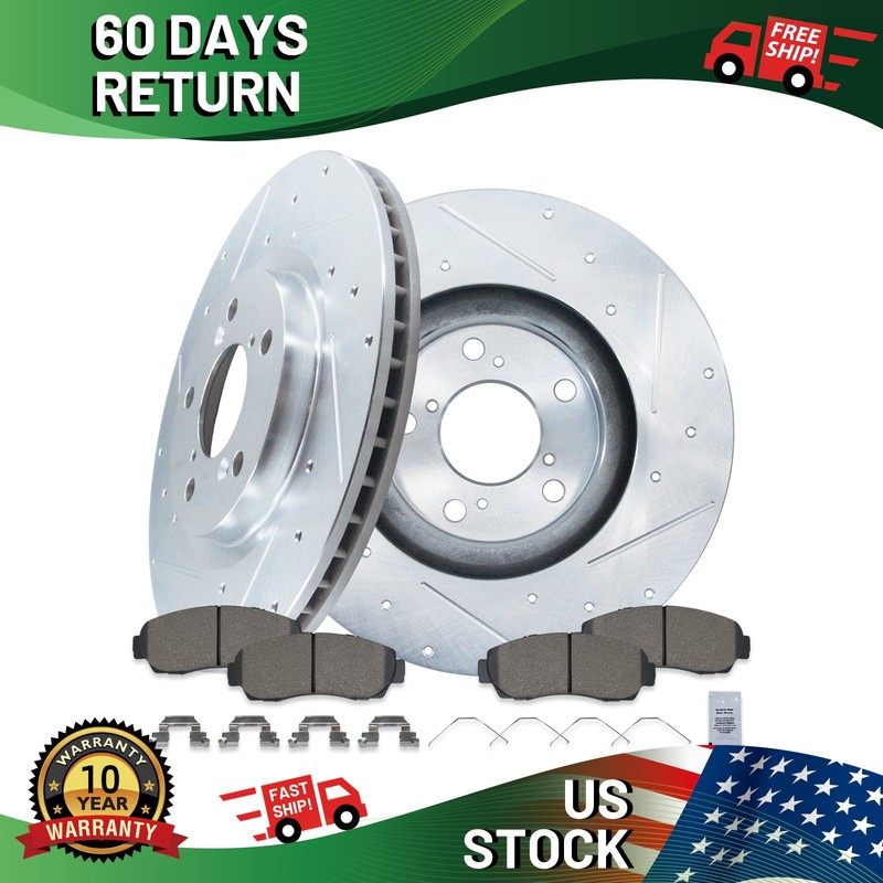 12.6″ Front Drilled-Slotted Brake Rotors Brake Pads for Honda Odyssey 2011-2014