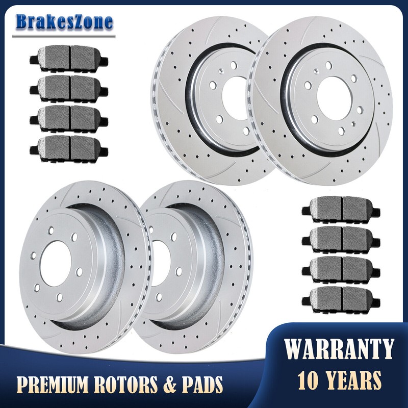 Front & Rear Brake Rotors Pads Kit fit for Ford F-150 6 Lug Slotted Drilled