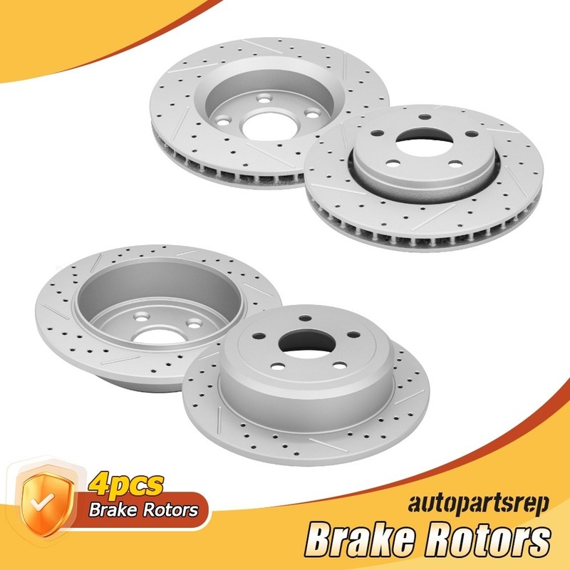 302mm Front & 316mm Rear Drilled Brake Rotors for 2007-2016 2017 Jeep Wrangler