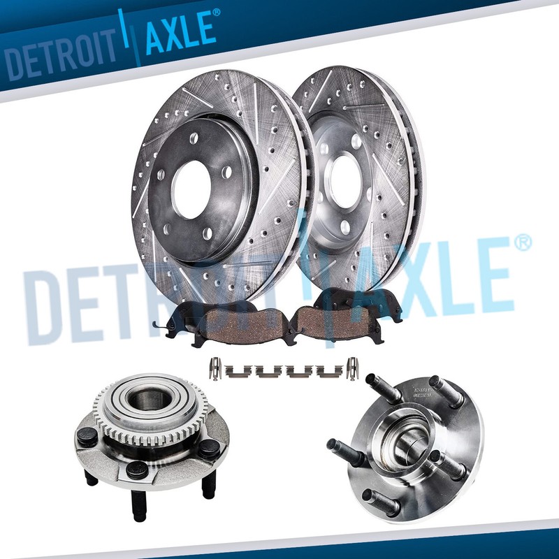 1999-2004 Ford Mustang Base GT Front Drilled Rotor Ceramic Brake Pad + Wheel Hub