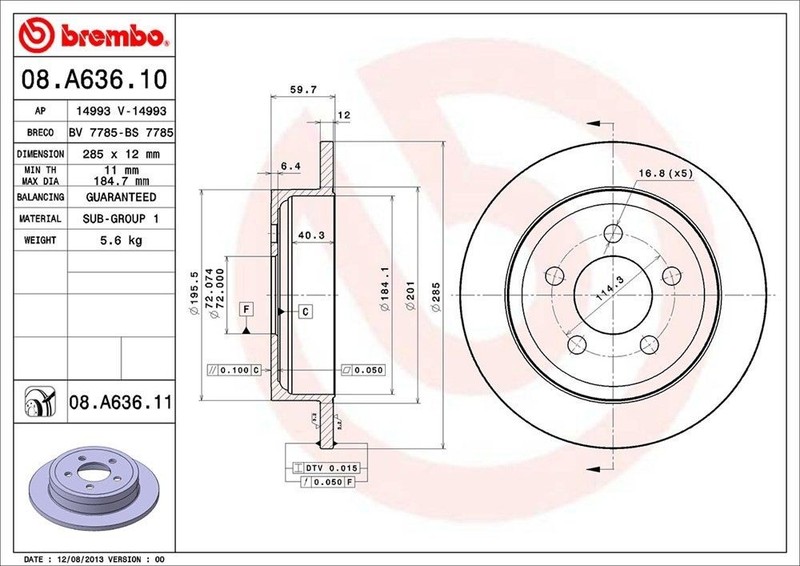 Rear Rotor Fits 2003-2006 Jeep Wrangler 08.A636.11