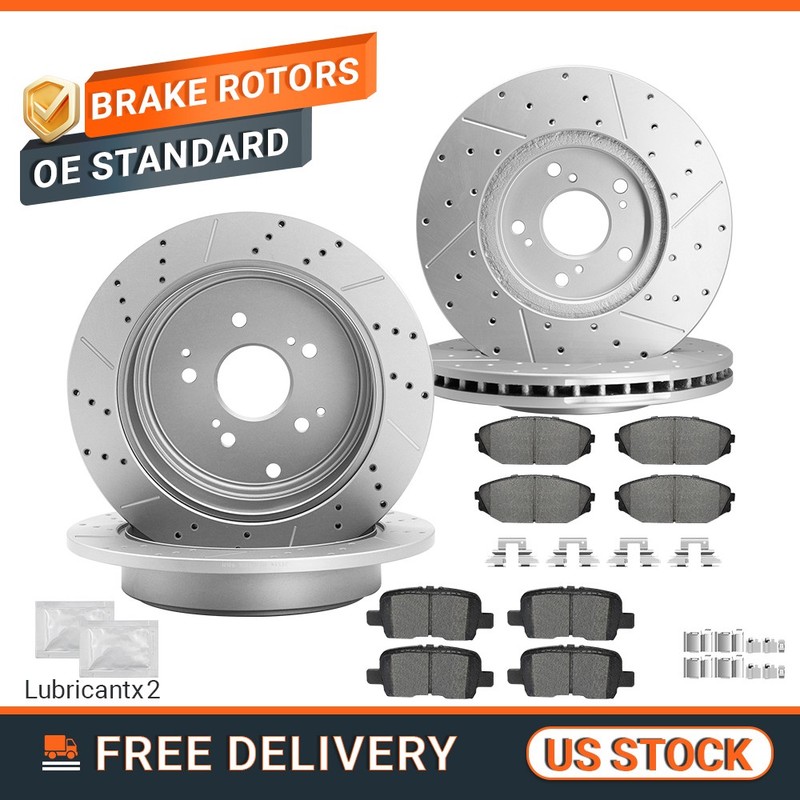 Front Rear Drilled Slotted Rotors Ceramic Brake Pads for 2001 2002 Acura MDX
