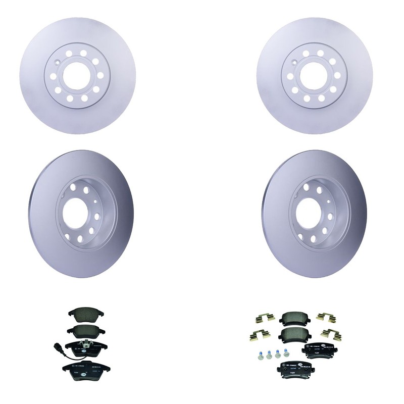 Hella Front Rear Rotors Low-Met Disc Brake Pad Kit For Volkswagen Jetta TDI FWD