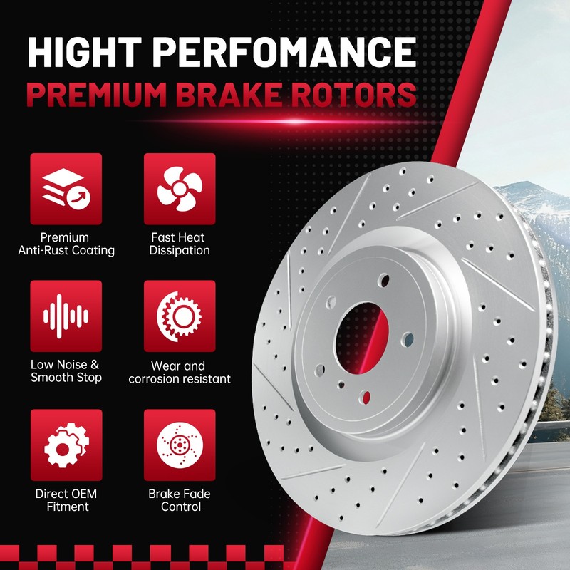 For 2008-2012 Chrysler Town & Country Front and Rear Drilled Rotors Brake Pads gallery