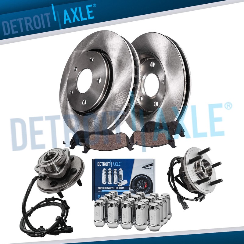 Front Disc Rotors Brake Pads Wheel Hubs +20pc Lug Nuts for 2002-05 Ford Explorer
