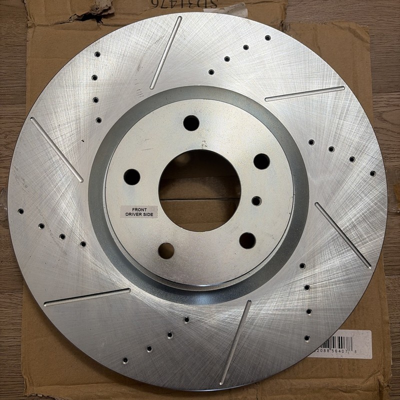 Disc Brake Rotor - Front drivers side, drilled & slotted Zinc Plated Brake Rotor gallery