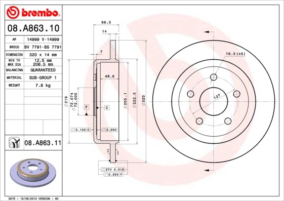 Brembo 08.A863.11 Brake Disc for Jeep