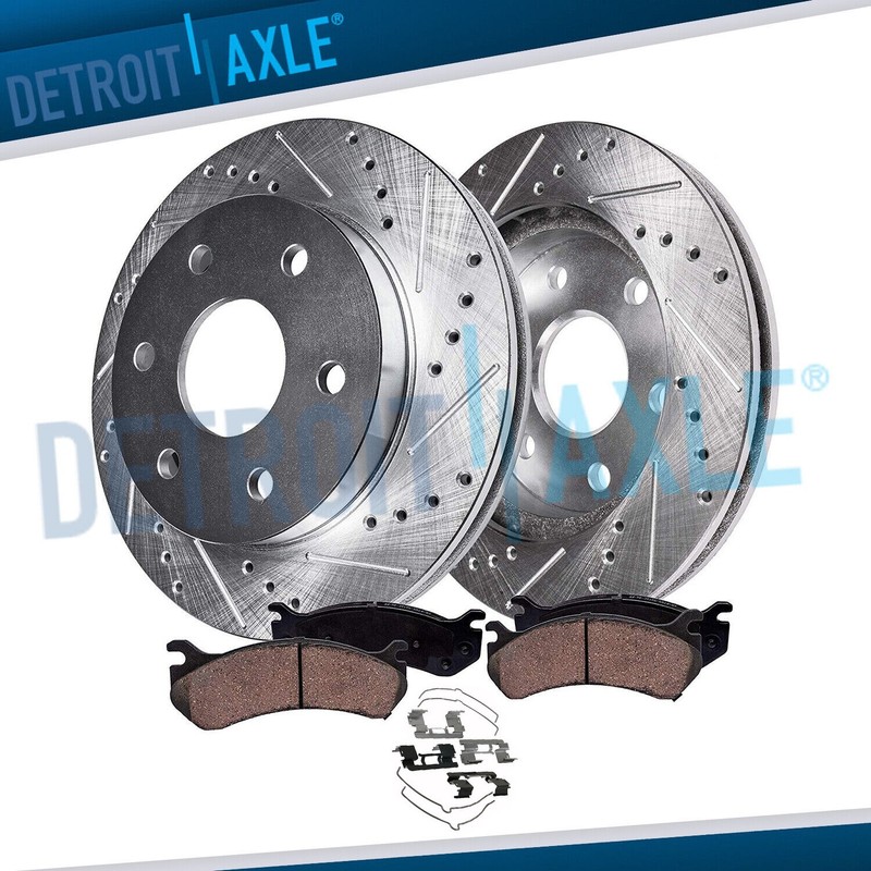 4WD Front Drilled Rotors + Brake Pads for 2004-2008 Ford F-150 Lincoln Mark TL