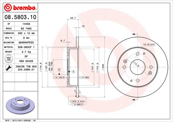 Brembo 08.5803.10 Brake Disc for, Acura, Honda, Honda (GAC)