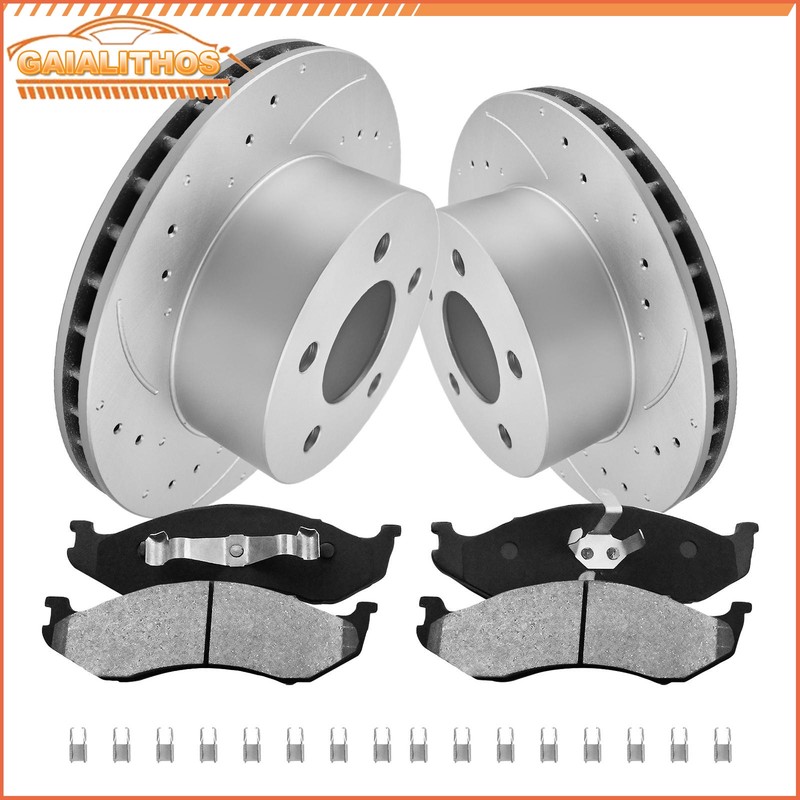 Front Brake Rotors + Ceramic Brake Pads for 1990 -1998 Jeep Wrangler Comanche TJ