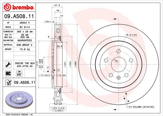 Brembo 09.A508.11 Brake Disc for Cadillac, Chevrolet