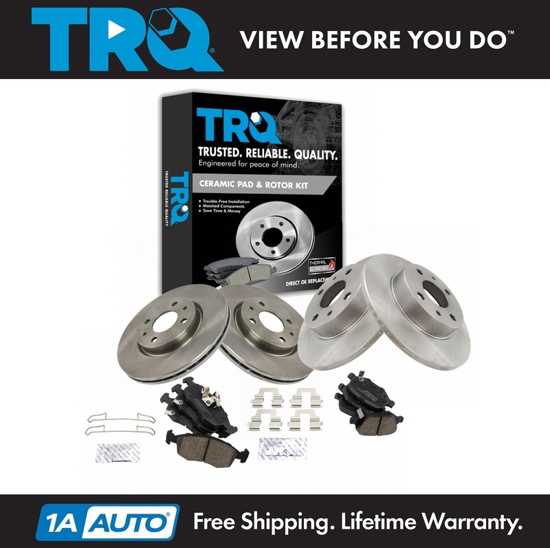 TRQ Front & Rear Premium Posi Ceramic Disc Brake Pads & Rotors for Fiat 500