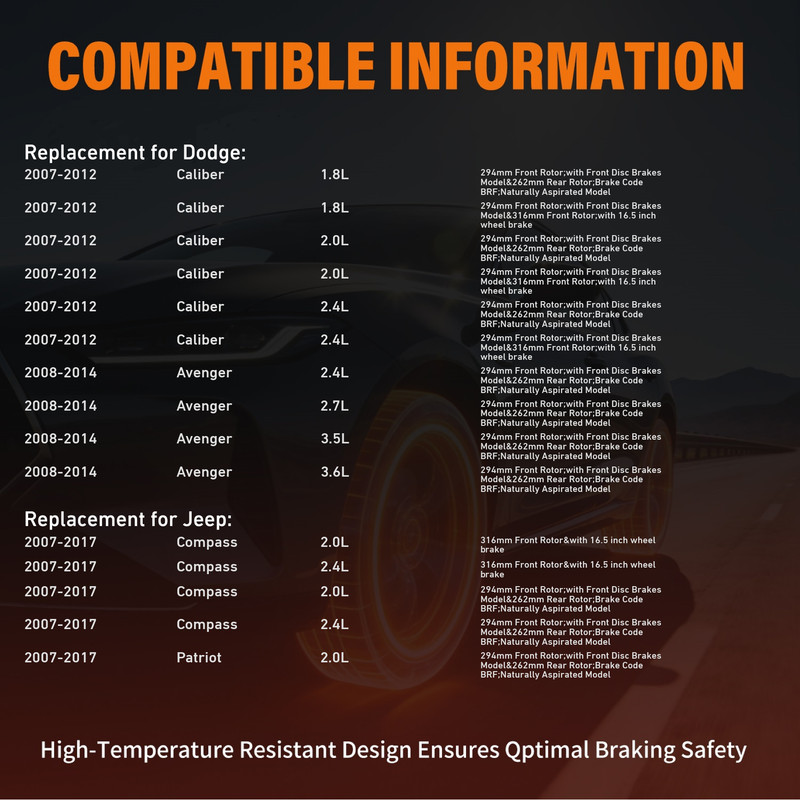Front Rear Disc Brake Rotors Brake Pads for Jeep Compass Dodge Avenger Caliber gallery