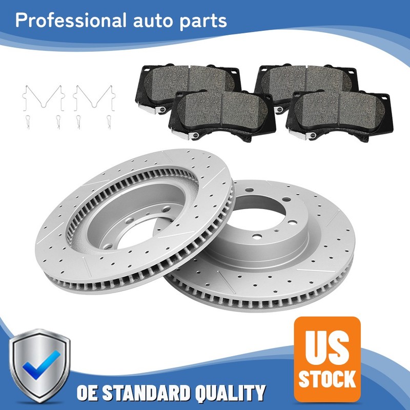 Front Drilled Disc Brake Rotors + Brake Pads Set For Toyota 4Runner Lexus GX460