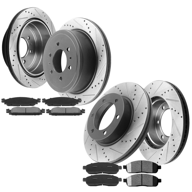For Ford F-150 Brake Rotors and Brake Pads Front Rear 4WD 6 Lugs 2004-2008