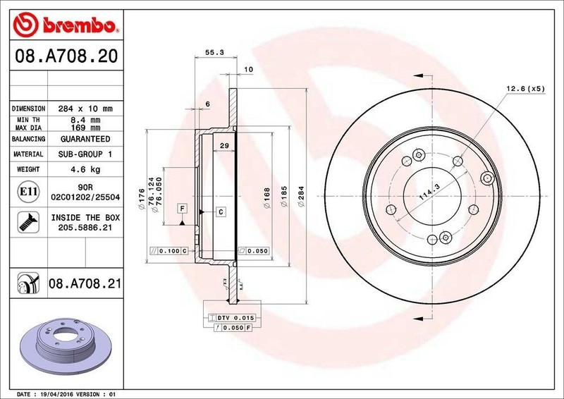 Rear Rotor Fits 2011-2020 Kia Optima 08.A708.21
