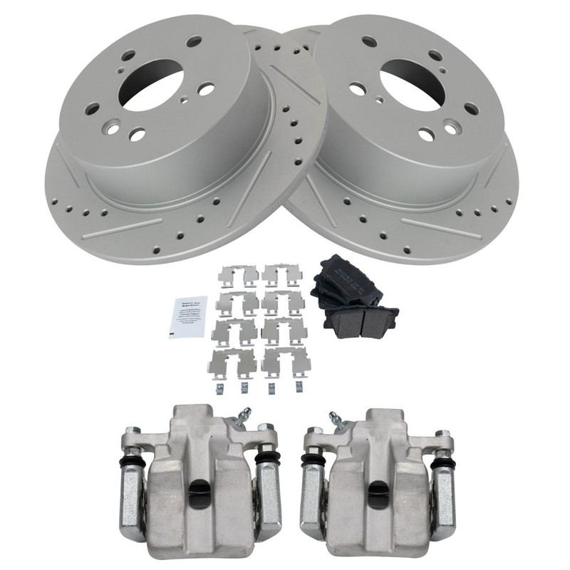 TRQ Rear Brake Calipers Ceramic Pads Drilled Rotors For 07-12 ES350 Avalon Camry gallery