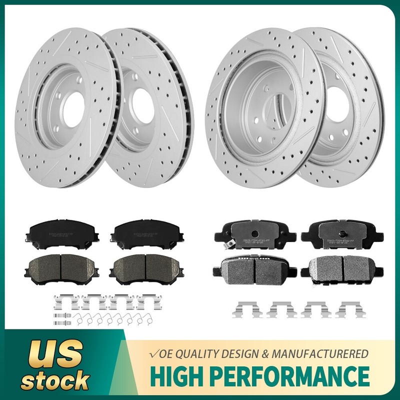 Front & Rear Drilled Rotors+Brake Pads for Nissan Rogue 2014 2015 2016 2017 2.5L