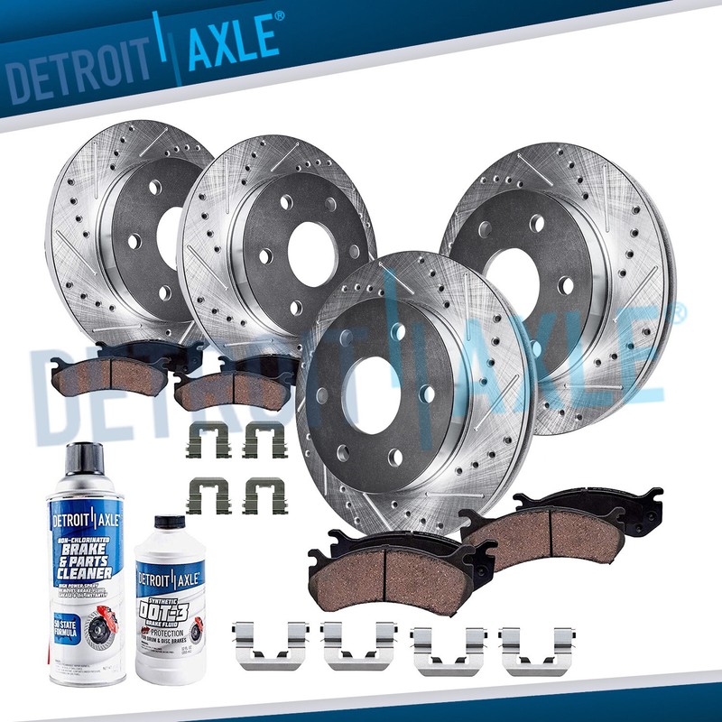Front Rear Drilled Rotors + Ceramic Brake Pads for Hyundai Entourage Kia Sedona
