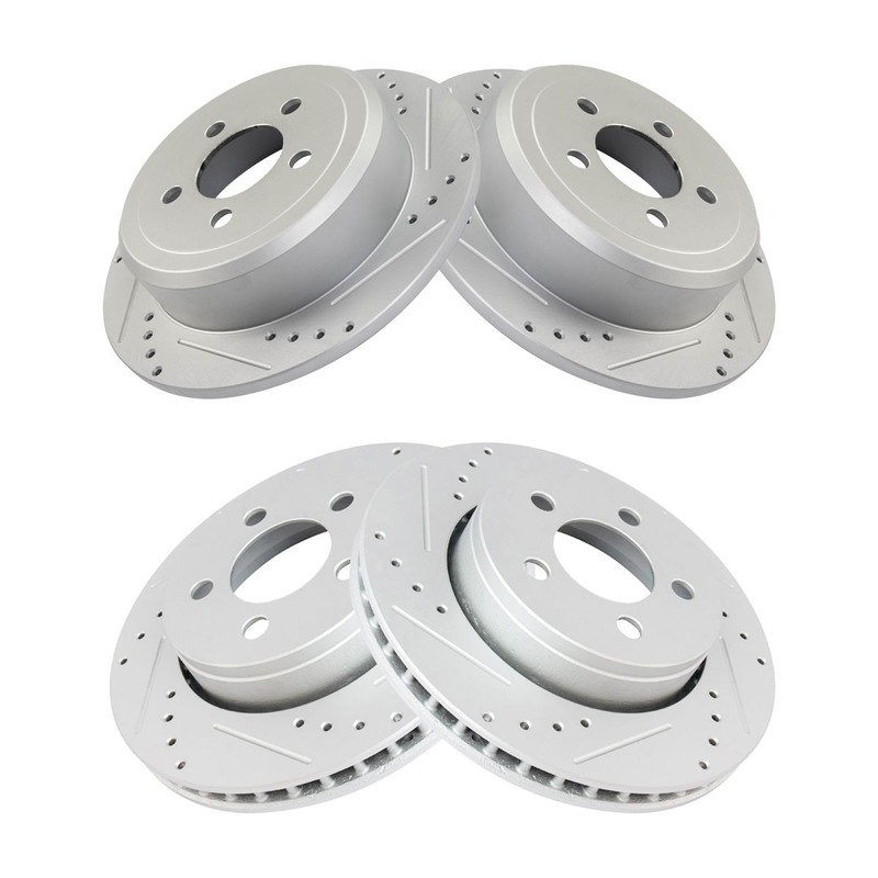 TRQ Front & Rear Performance Brake Rotor Drilled Slotted Zinc Coated Set of 4 gallery