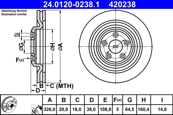 ATE 24.0120-0238.1 Brake Disc for Jaguar