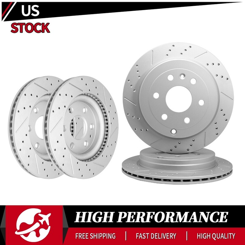 Front Rear Drilled Disc Brake Rotors For GMC Acadia Buick Enclave Chevy Traverse