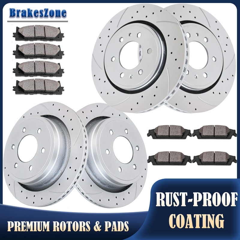Front & Rear Brake Rotors Pads Kit fit for Ford F-150 Manual Parking Drilled
