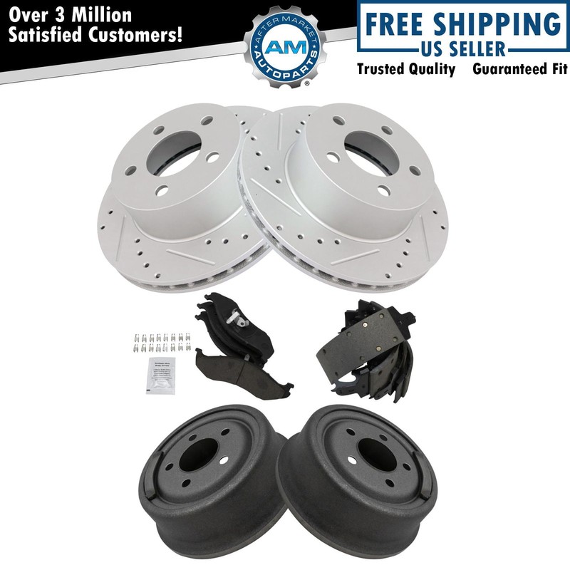 Ceramic Brake Pads Shoes Drums & Performance Drilled Slotted Rotor