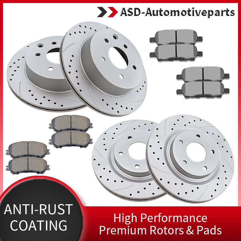 Front Rear Drilled Rotors Discs Brake Pads for 2014-2017 Nissan Rogue Brakes Kit