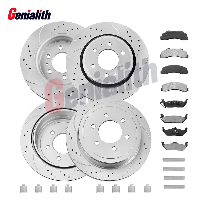 Front & Rear Drilled Slotted Rotors Ceramic Brake Pads for Ford F-150 2010-2011