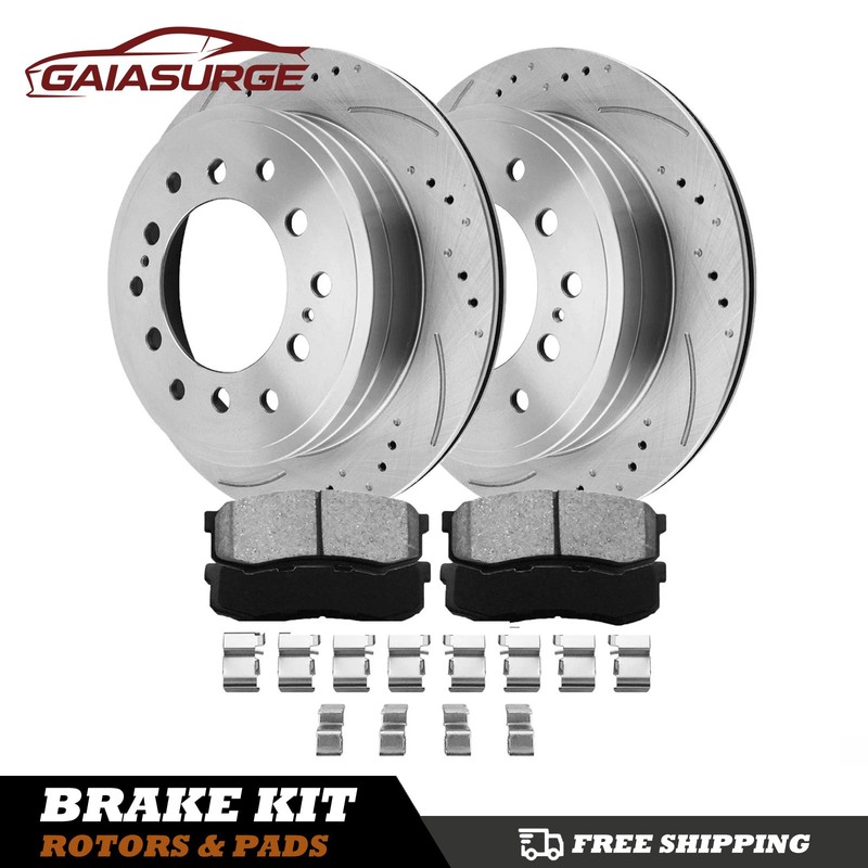 REAR Drilled Slotted Rotors Ceramic Pads for Toyota Sequoia 4Runner Lexus GX470