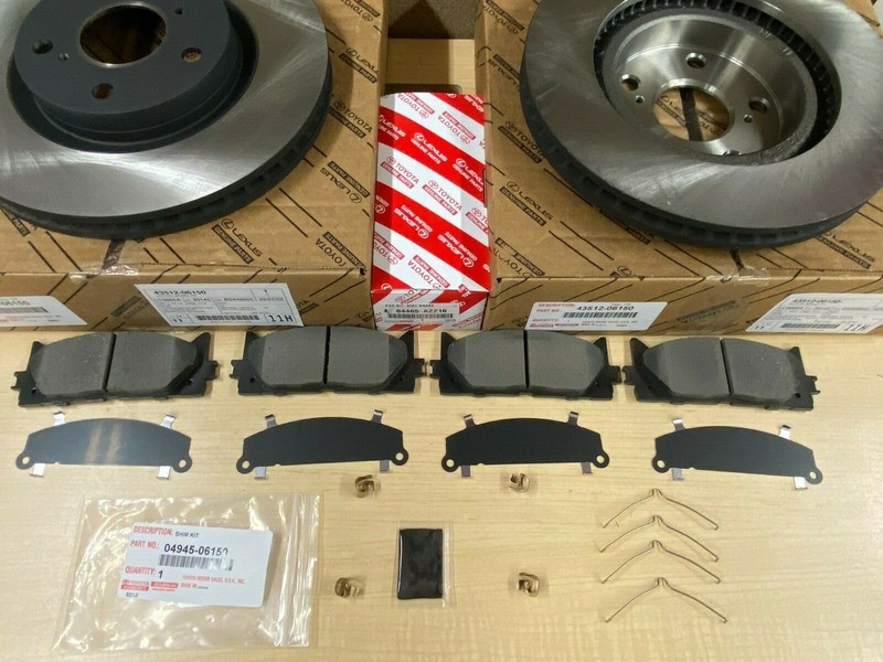 2013-2018 LEXUS ES300H GENUINE OEM NEW FRONT BRAKE ROTORS TCMC PADS & SHIM KIT gallery