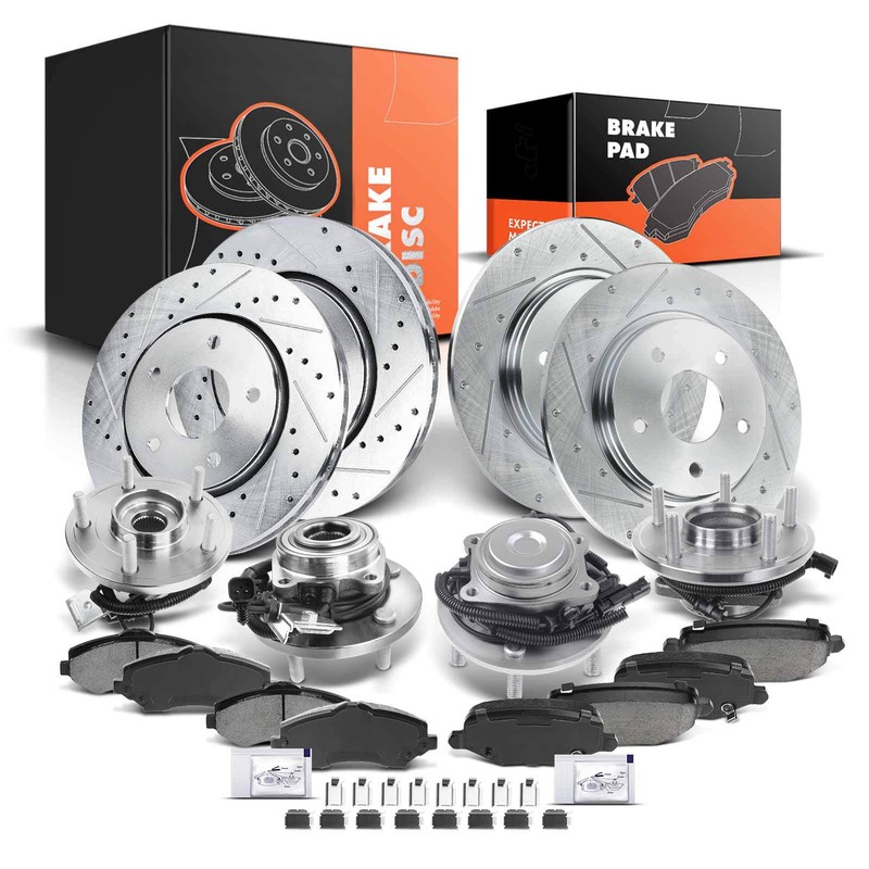 16x Drilled Brake Rotor & Brake Pad+ Hub Bearing for Chrysler Dodge Front & Rear