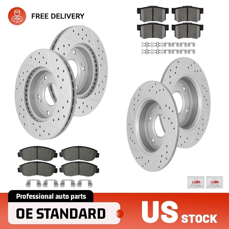 Front+Rear Disc Rotors Brake Pads for Honda Civic w/4 Wheel Disc Brake 2006-2011