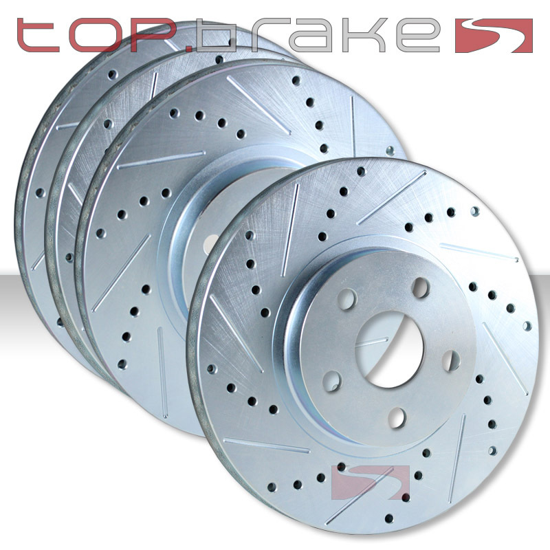 FRONT + REAR SET Performance Cross Drilled Slotted Brake Disc Rotors TBS35576