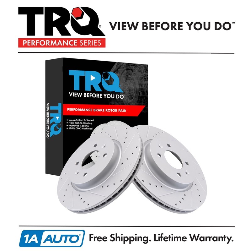 TRQ Performance Front Brake Rotors Set Slotted Drilled Premium Fits Hyundai Kia