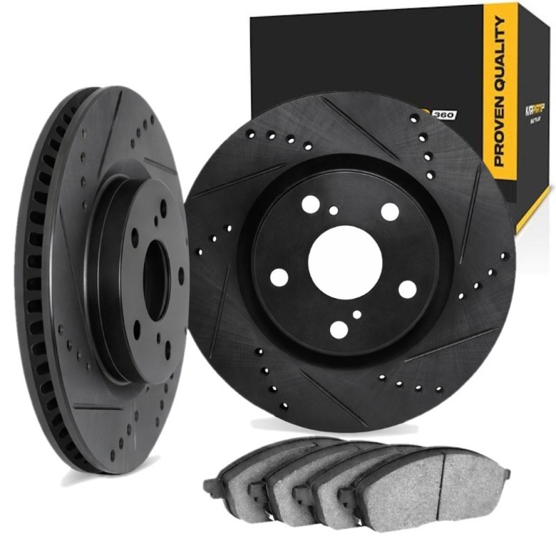 For Jeep Wrangler 2018-2025 Brake Rotor Set | Black | Slotted and Drilled Rotor
