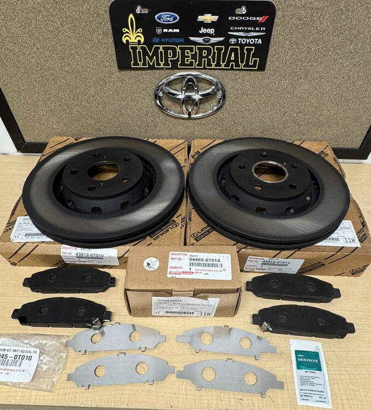 2009-2015 TOYOTA VENZA GENUINE OEM NEW FRONT BRAKE ROTORS OEM PADS AND OEM SHIMS gallery
