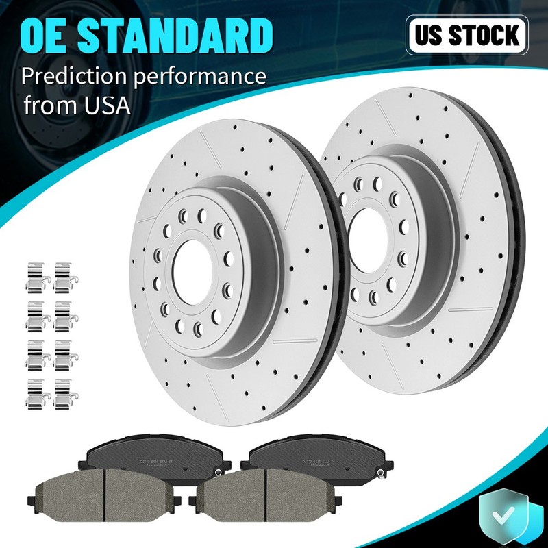 Front Drilled Slotted Disc Rotors Ceramic Brake Pads For Ram 1500 2019 2020-2025