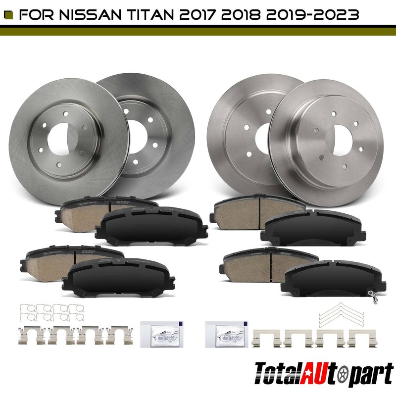 Disc Brake Rotor & Brake Pads for Nissan TITAN 2017 2018-2023 Front & Rear Side